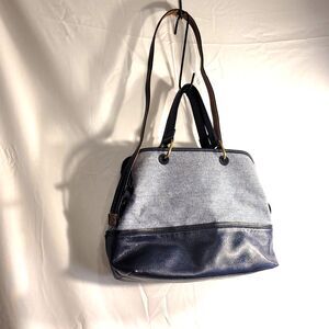 Fossil Blue Multi Tweed Satchel Canvas/leather  #ZB7539 Sz 10X8X5